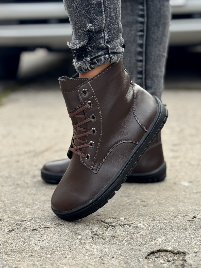 Ocieplane botki KAZADII BAREFOOT BERGEN CHOCO LEATHER skóra naturalna - obrazek 4