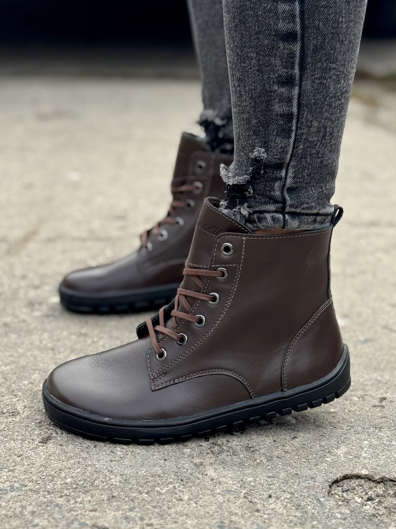 Ocieplane botki KAZADII BAREFOOT BERGEN CHOCO LEATHER skóra naturalna - obrazek 5