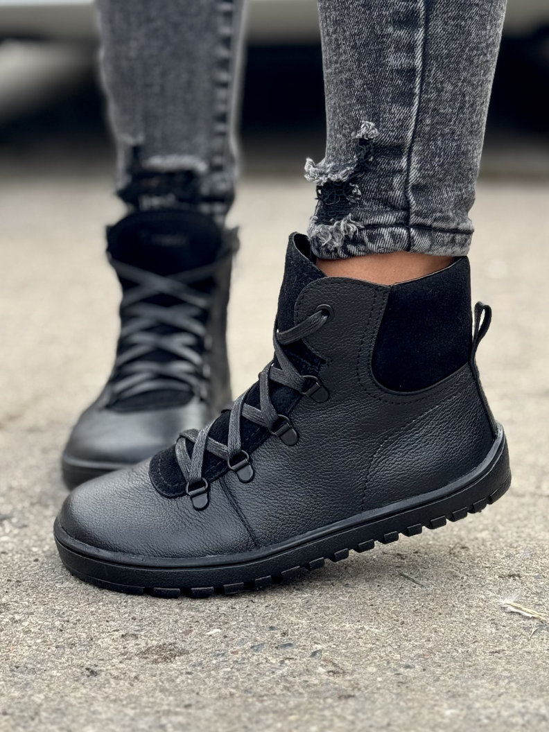 Ocieplane botki KAZADII BAREFOOT OSLO BLACK skóra naturalna