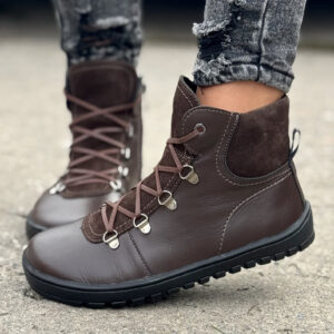 Ocieplane botki KAZADII BAREFOOT OSLO CHOCO skóra naturalna