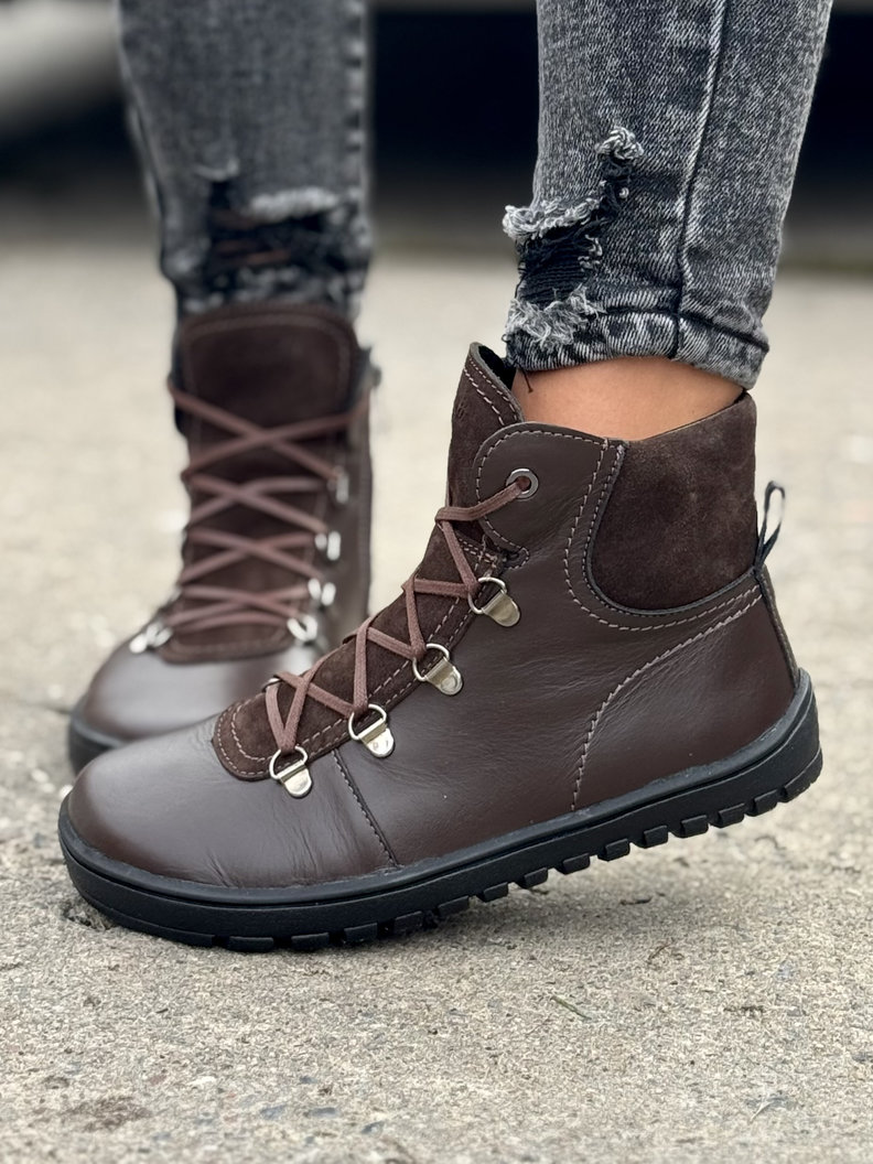 Ocieplane botki KAZADII BAREFOOT OSLO CHOCO skóra naturalna