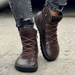 Ocieplane botki KAZADII BAREFOOT OSLO CHOCO skóra naturalna