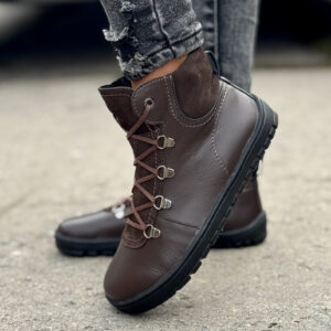 Ocieplane botki KAZADII BAREFOOT OSLO CHOCO skóra naturalna