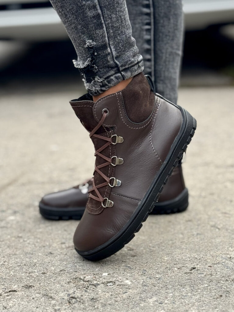 Ocieplane botki KAZADII BAREFOOT OSLO CHOCO skóra naturalna - obrazek 4