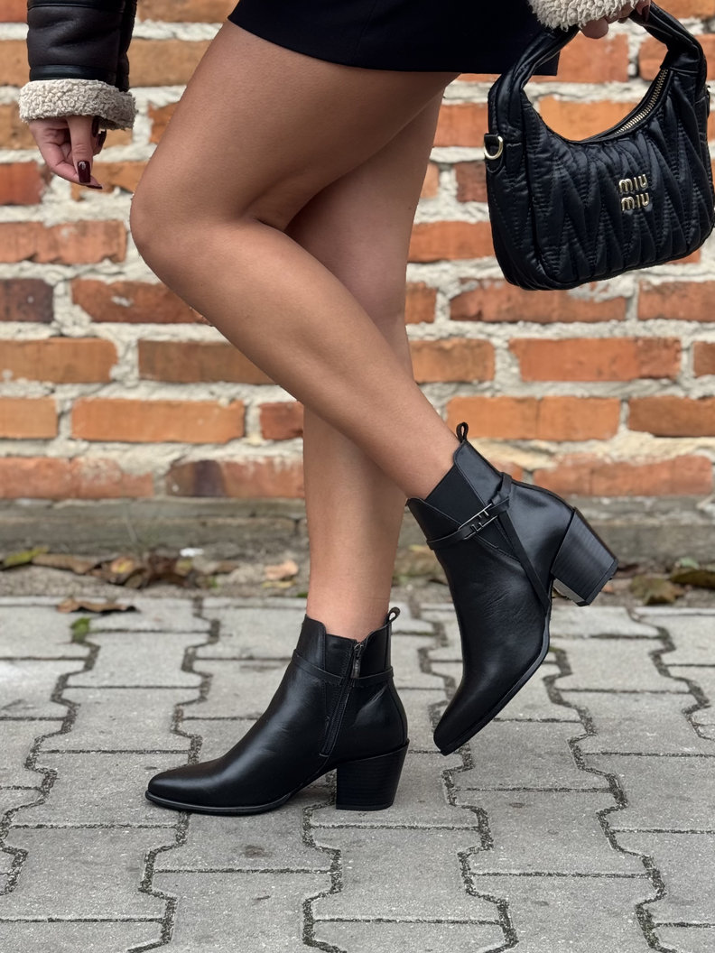 Zgrabne botki KAZADII MAVELLA BLACK skóra naturalna
