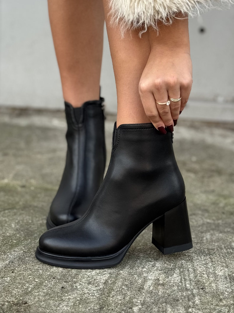 Zgrabne botki NAPOLI BLACK na obcasie skóra naturalna - obrazek 7