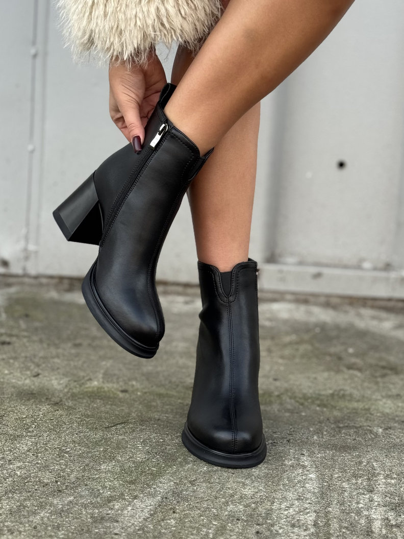 Zgrabne botki NAPOLI BLACK na obcasie skóra naturalna - obrazek 4