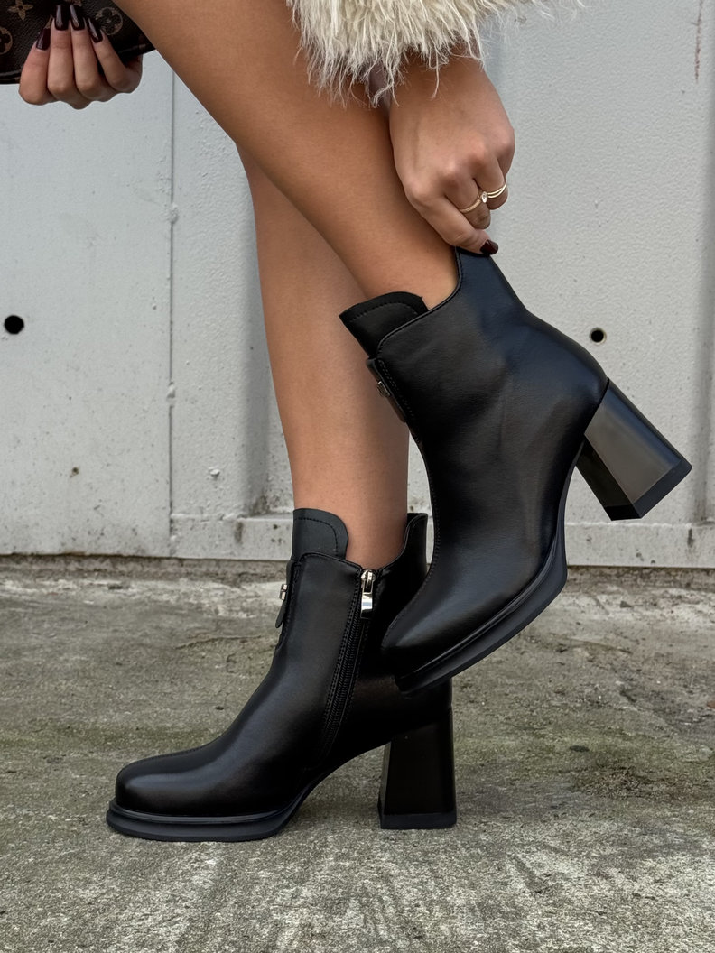 Zgrabne botki NUVE BLACK na obcasie skóra naturalna - obrazek 8