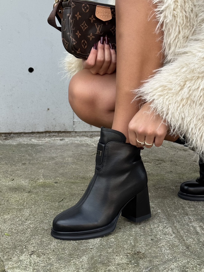 Zgrabne botki NUVE BLACK na obcasie skóra naturalna - obrazek 3