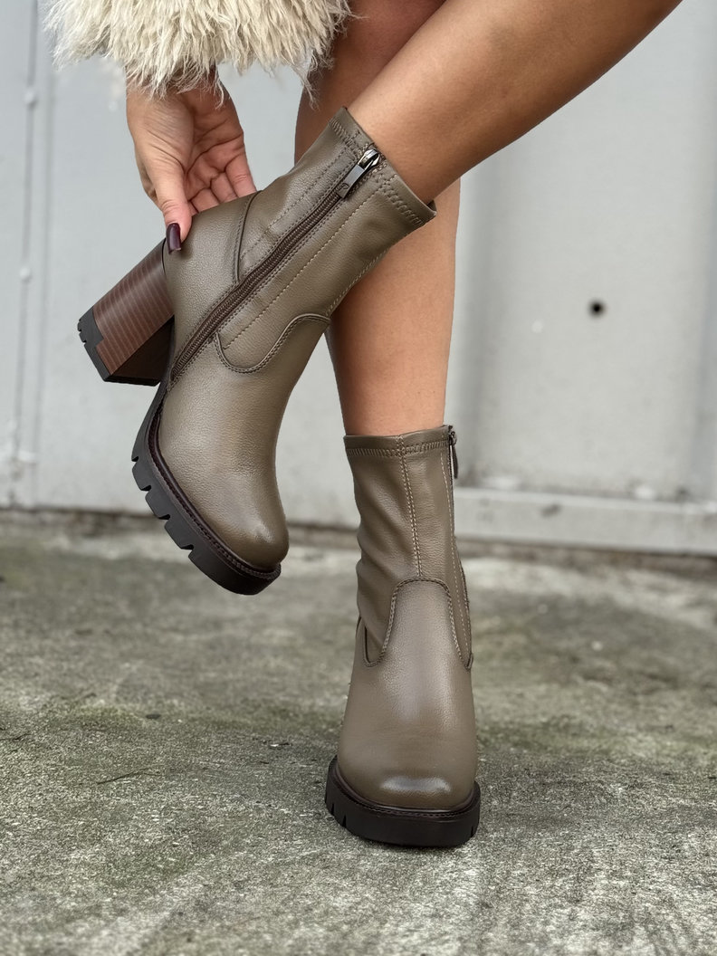 Zgrabne botki RIGA TAUPE na obcasie skóra naturalna - obrazek 7