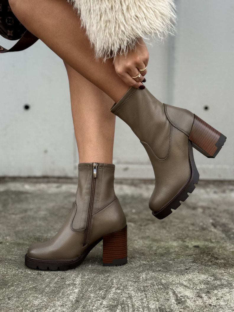 Zgrabne botki RIGA TAUPE na obcasie skóra naturalna - obrazek 4