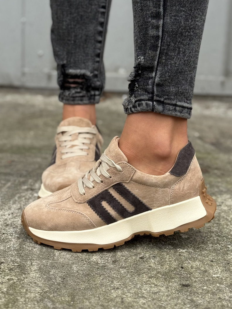 Extra lekkie sneakersy CAMINO BEIGE/COFFE skóra naturalna