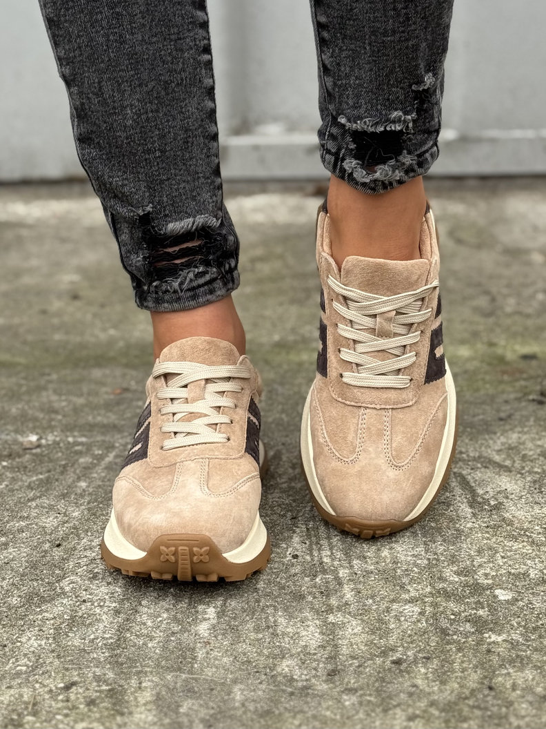 Extra lekkie sneakersy CAMINO BEIGE/COFFE skóra naturalna - obrazek 3