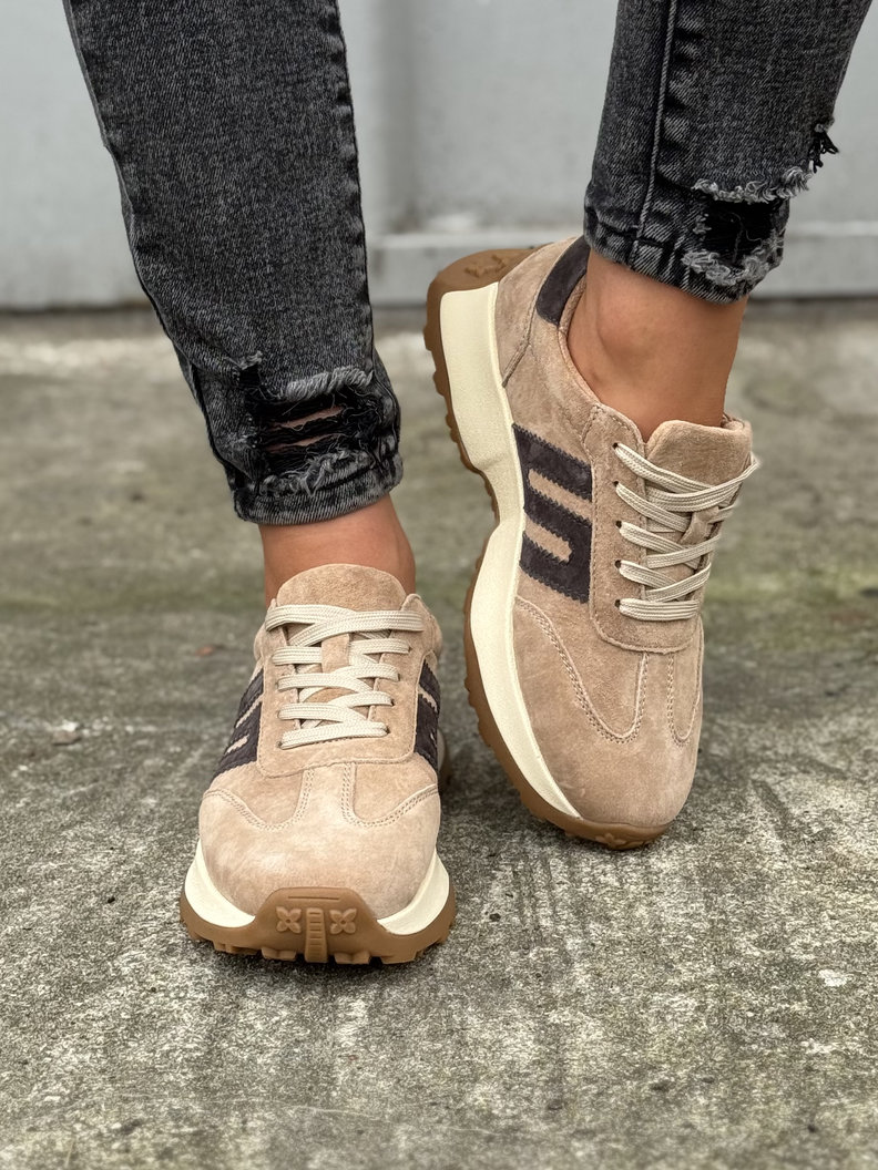 Extra lekkie sneakersy CAMINO BEIGE/COFFE skóra naturalna - obrazek 4