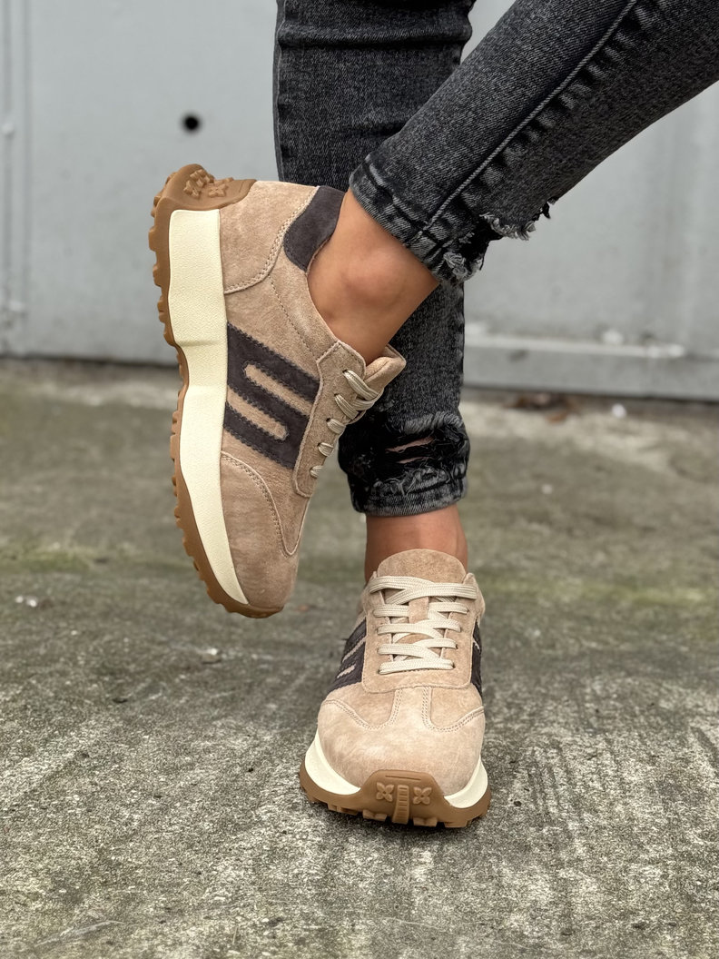Extra lekkie sneakersy CAMINO BEIGE/COFFE skóra naturalna - obrazek 7