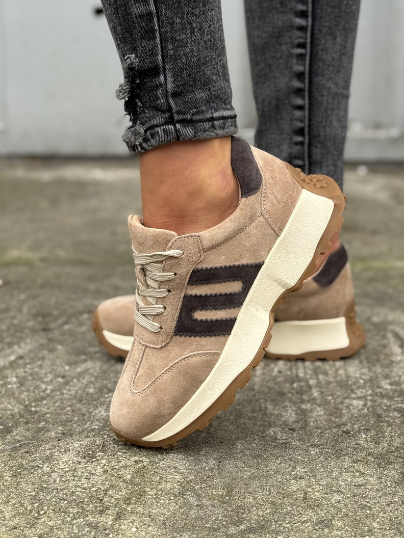 Extra lekkie sneakersy CAMINO BEIGE/COFFE skóra naturalna - obrazek 6