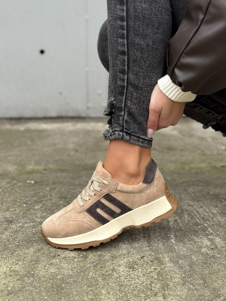 Extra lekkie sneakersy CAMINO BEIGE/COFFE skóra naturalna - obrazek 5