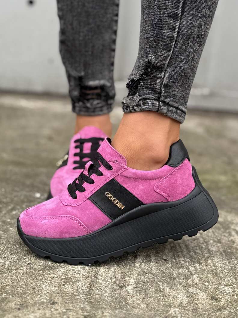Lekkie jak piórko sneakersy SAVIA PURPLE/BLACK na wyższej podeszwie skóra naturalna