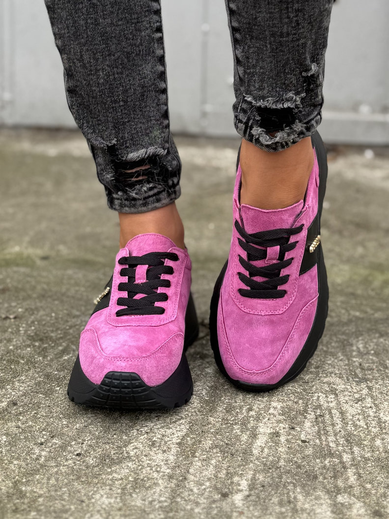 Lekkie jak piórko sneakersy SAVIA PURPLE/BLACK na wyższej podeszwie skóra naturalna - obrazek 3