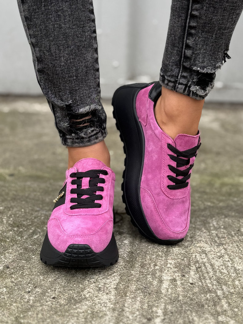 Lekkie jak piórko sneakersy SAVIA PURPLE/BLACK na wyższej podeszwie skóra naturalna - obrazek 4