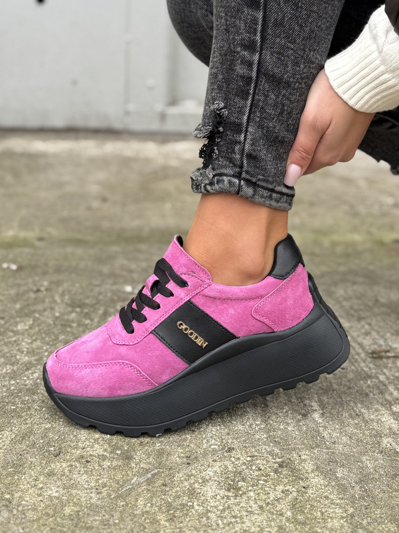 Lekkie jak piórko sneakersy SAVIA PURPLE/BLACK na wyższej podeszwie skóra naturalna - obrazek 7