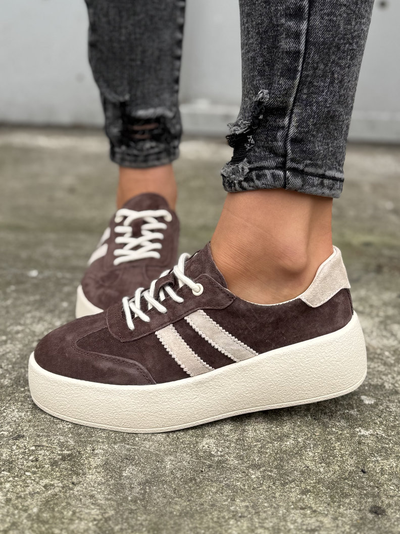 Lekkie jak piórko TRAMPKI MIAMI CHOCO/BEIGE skóra naturalna - obrazek 4