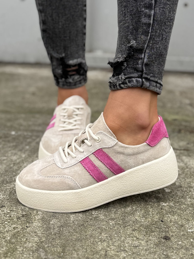 Lekkie jak piórko TRAMPKI MIAMI BEIGE/PINK skóra naturalna - obrazek 4