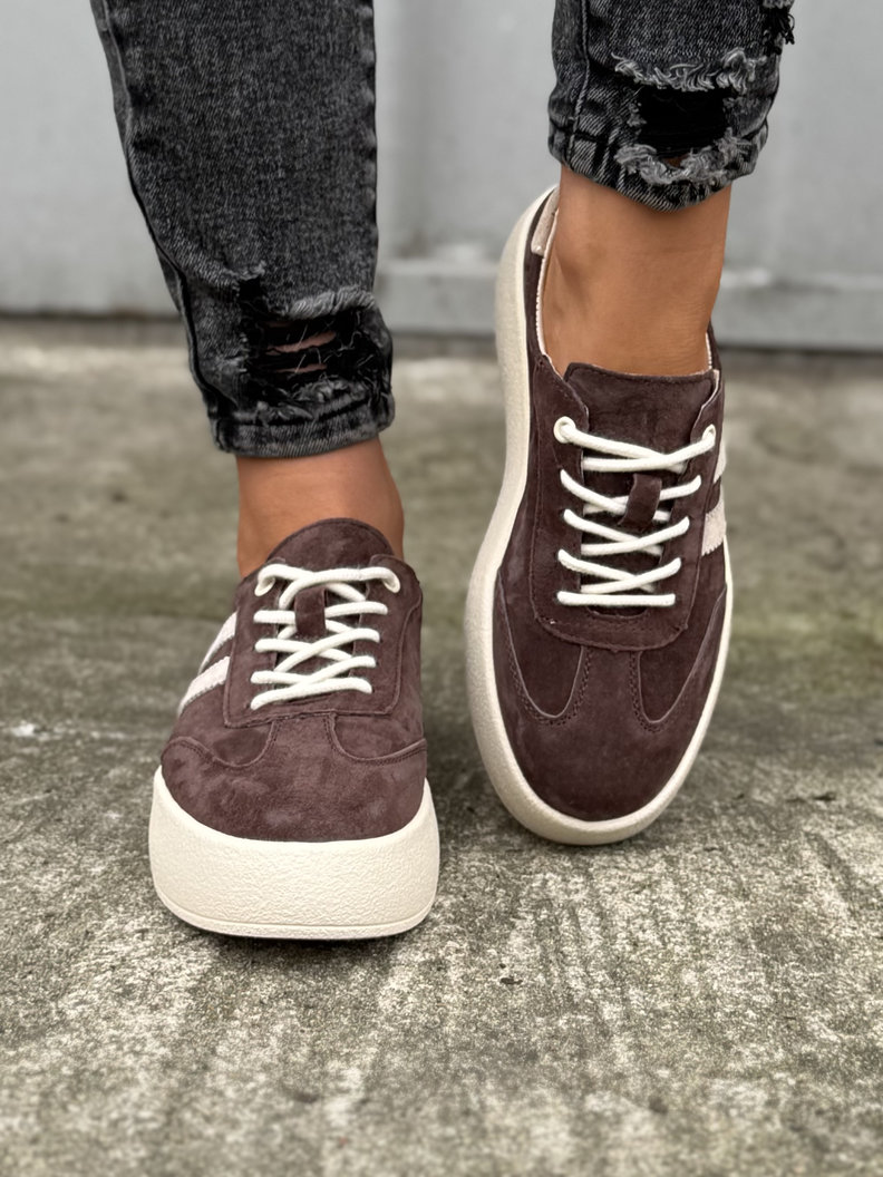 Lekkie jak piórko TRAMPKI MIAMI CHOCO/BEIGE skóra naturalna - obrazek 3