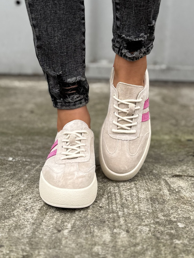 Lekkie jak piórko TRAMPKI MIAMI BEIGE/PINK skóra naturalna - obrazek 3