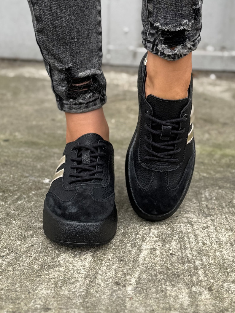 Lekkie jak piórko TRAMPKI MIAMI BLACK/GOLD skóra naturalna - obrazek 3