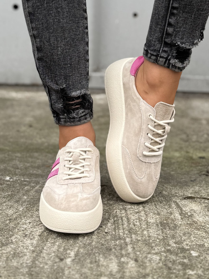 Lekkie jak piórko TRAMPKI MIAMI BEIGE/PINK skóra naturalna - obrazek 6
