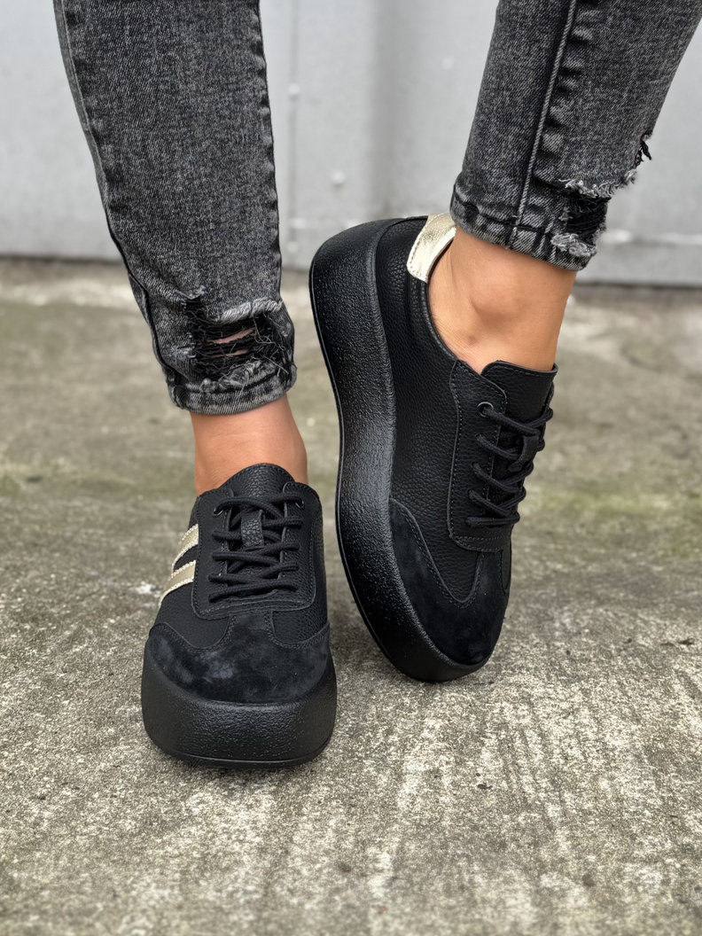 Lekkie jak piórko TRAMPKI MIAMI BLACK/GOLD skóra naturalna - obrazek 6