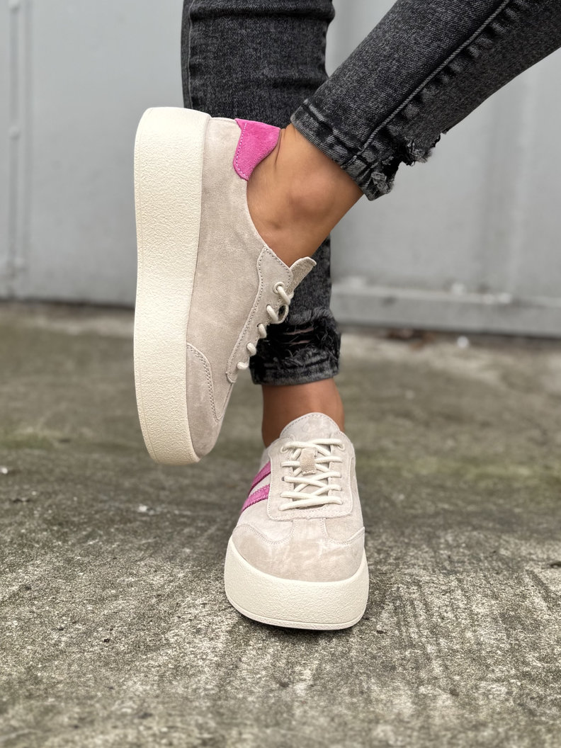 Lekkie jak piórko TRAMPKI MIAMI BEIGE/PINK skóra naturalna - obrazek 7