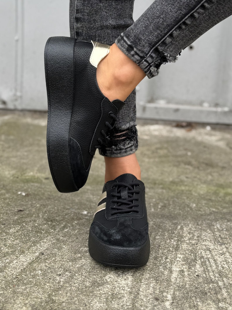 Lekkie jak piórko TRAMPKI MIAMI BLACK/GOLD skóra naturalna - obrazek 7