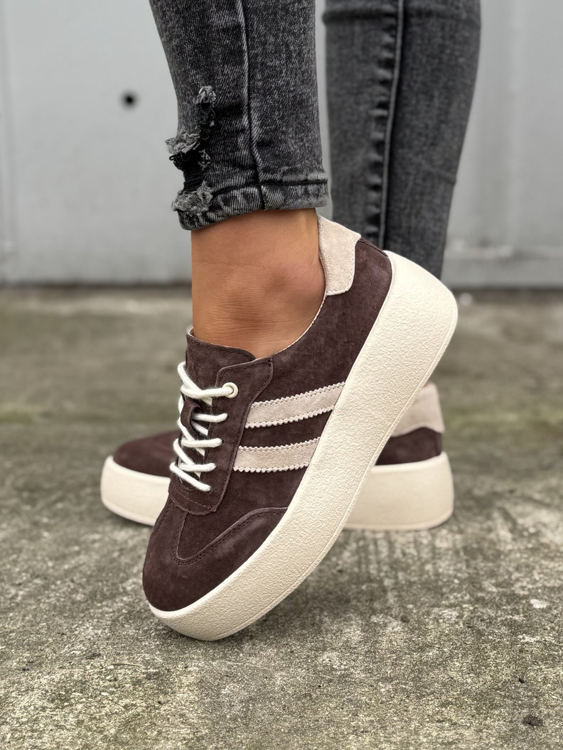 Lekkie jak piórko TRAMPKI MIAMI CHOCO/BEIGE skóra naturalna