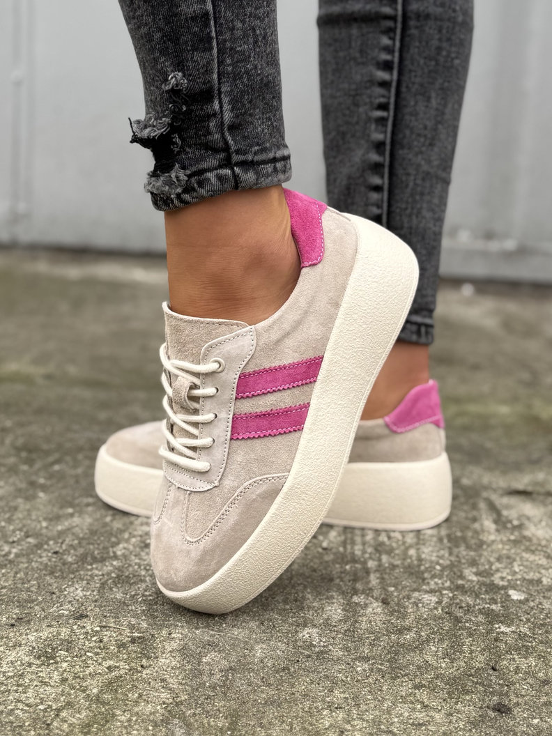 Lekkie jak piórko TRAMPKI MIAMI BEIGE/PINK skóra naturalna
