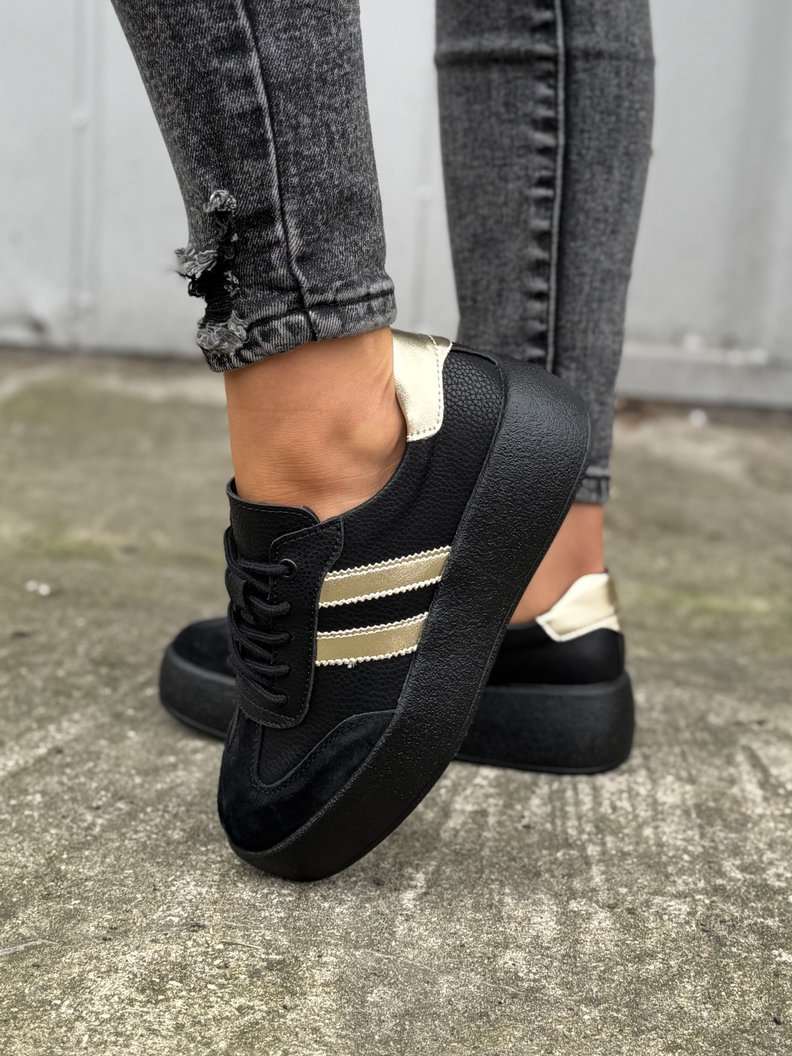 Lekkie jak piórko TRAMPKI MIAMI BLACK/GOLD skóra naturalna - obrazek 4