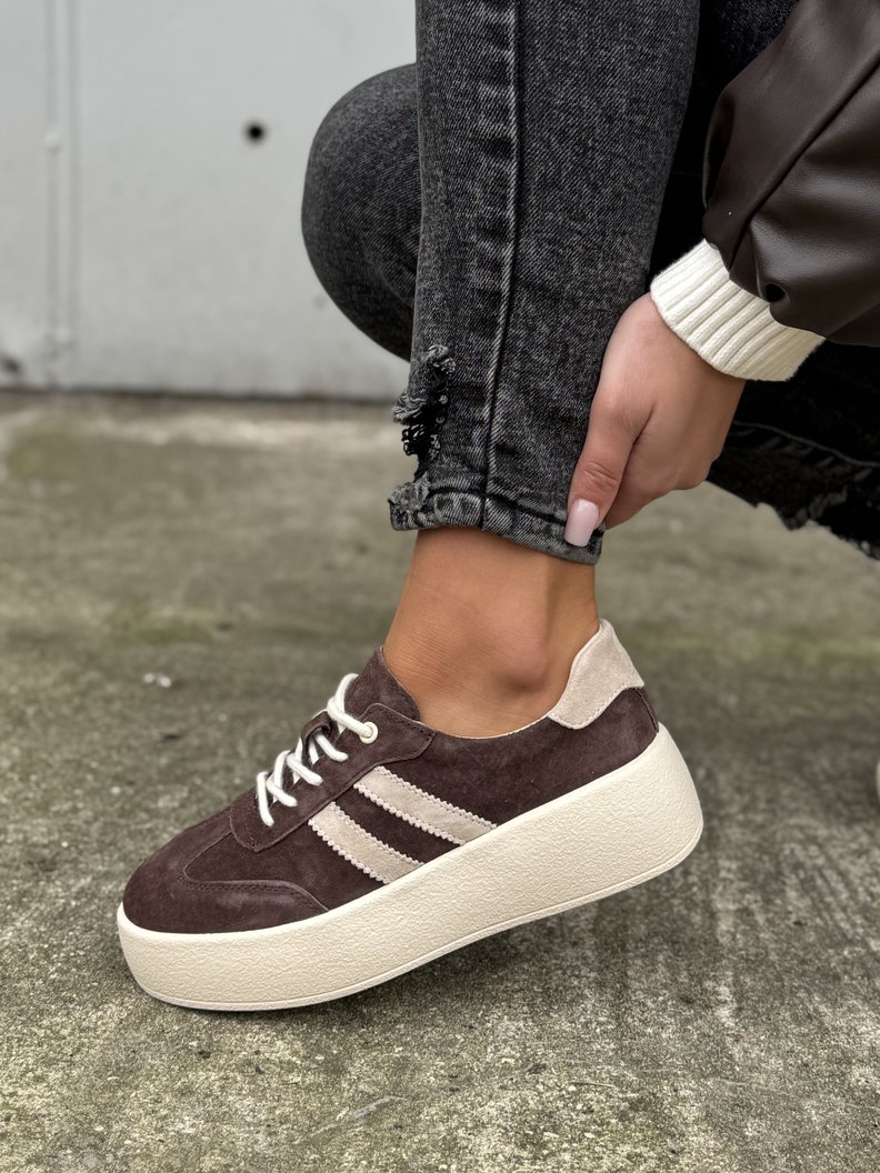 Lekkie jak piórko TRAMPKI MIAMI CHOCO/BEIGE skóra naturalna - obrazek 5