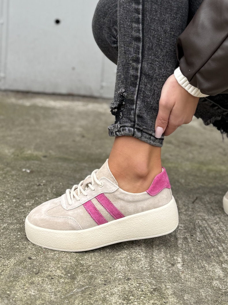 Lekkie jak piórko TRAMPKI MIAMI BEIGE/PINK skóra naturalna - obrazek 5