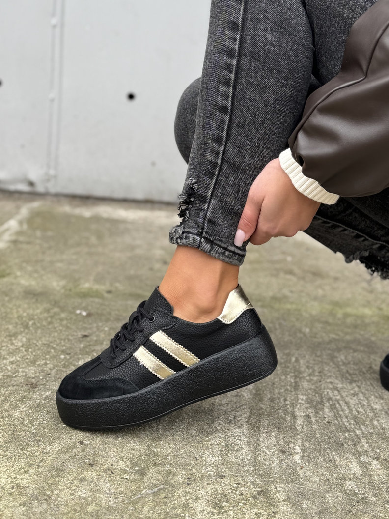 Lekkie jak piórko TRAMPKI MIAMI BLACK/GOLD skóra naturalna - obrazek 5