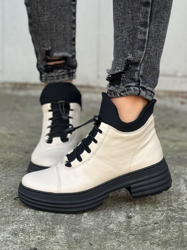 Ocieplane botki KAZADII NUUK BEIGE skóra naturalna