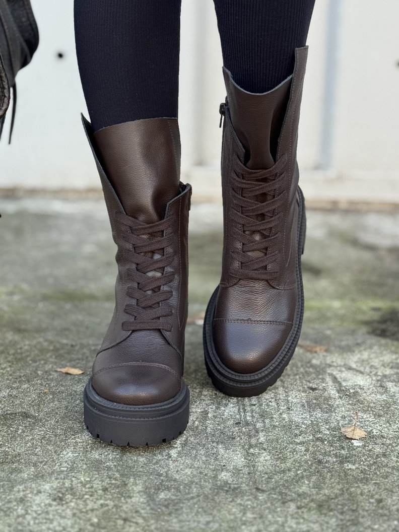 Wygodne botki KAZADII RAVENNA CHOCO GRAIN skóra naturalna - obrazek 4