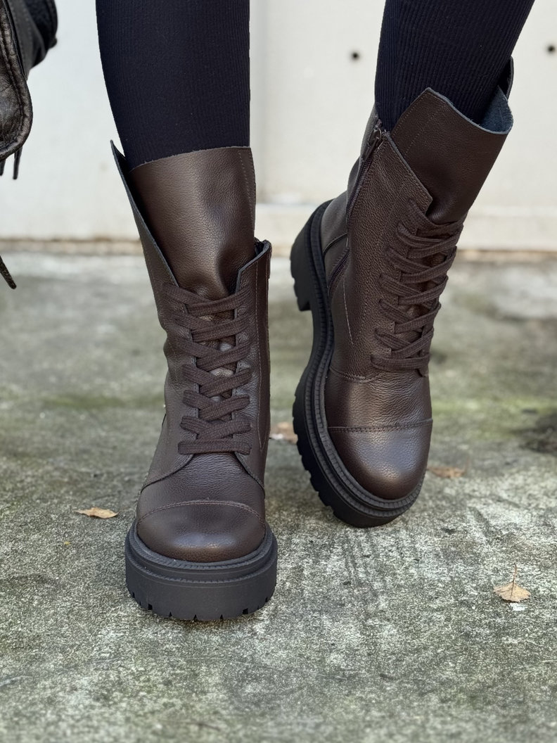 Wygodne botki KAZADII RAVENNA CHOCO GRAIN skóra naturalna - obrazek 5