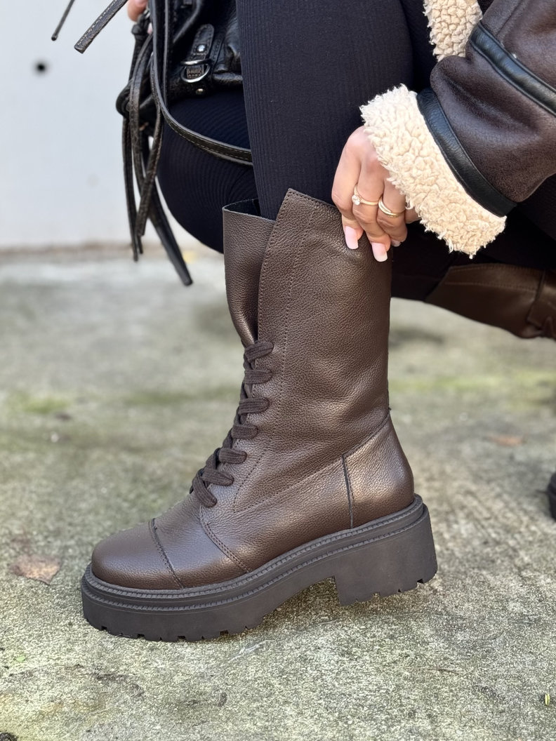 Wygodne botki KAZADII RAVENNA CHOCO GRAIN skóra naturalna