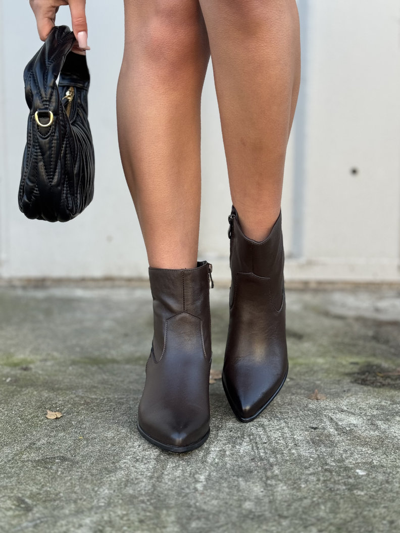 Zgrabne botki kowbojki KAZADII WESTLINE CHOCO LEATHER skóra naturalna - obrazek 4