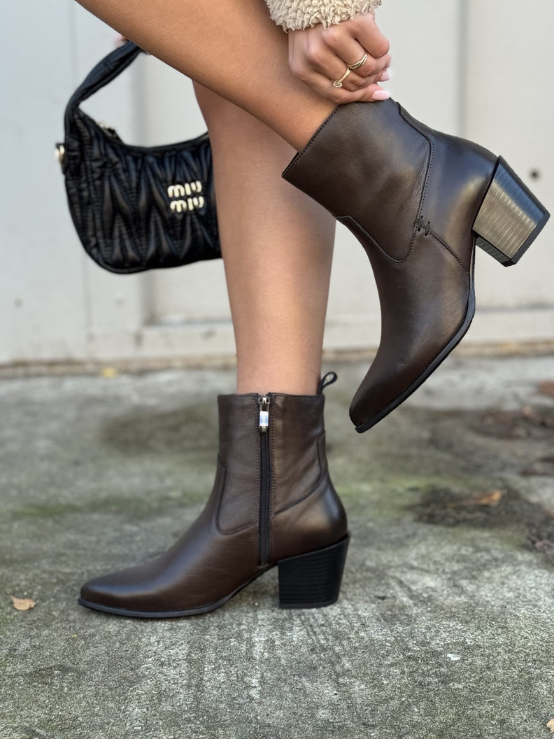 Zgrabne botki kowbojki KAZADII WESTLINE CHOCO LEATHER skóra naturalna - obrazek 7