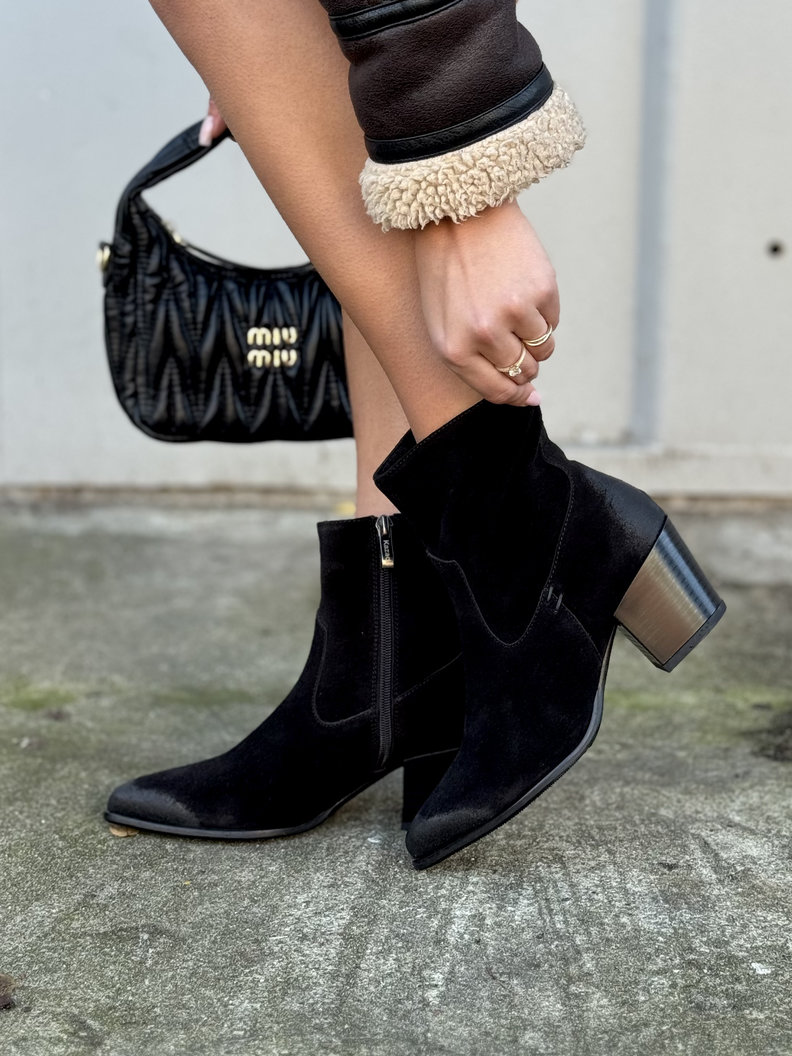 Zgrabne botki kowbojki KAZADII WESTLINE BLACK SUEDE skóra naturalna - obrazek 7