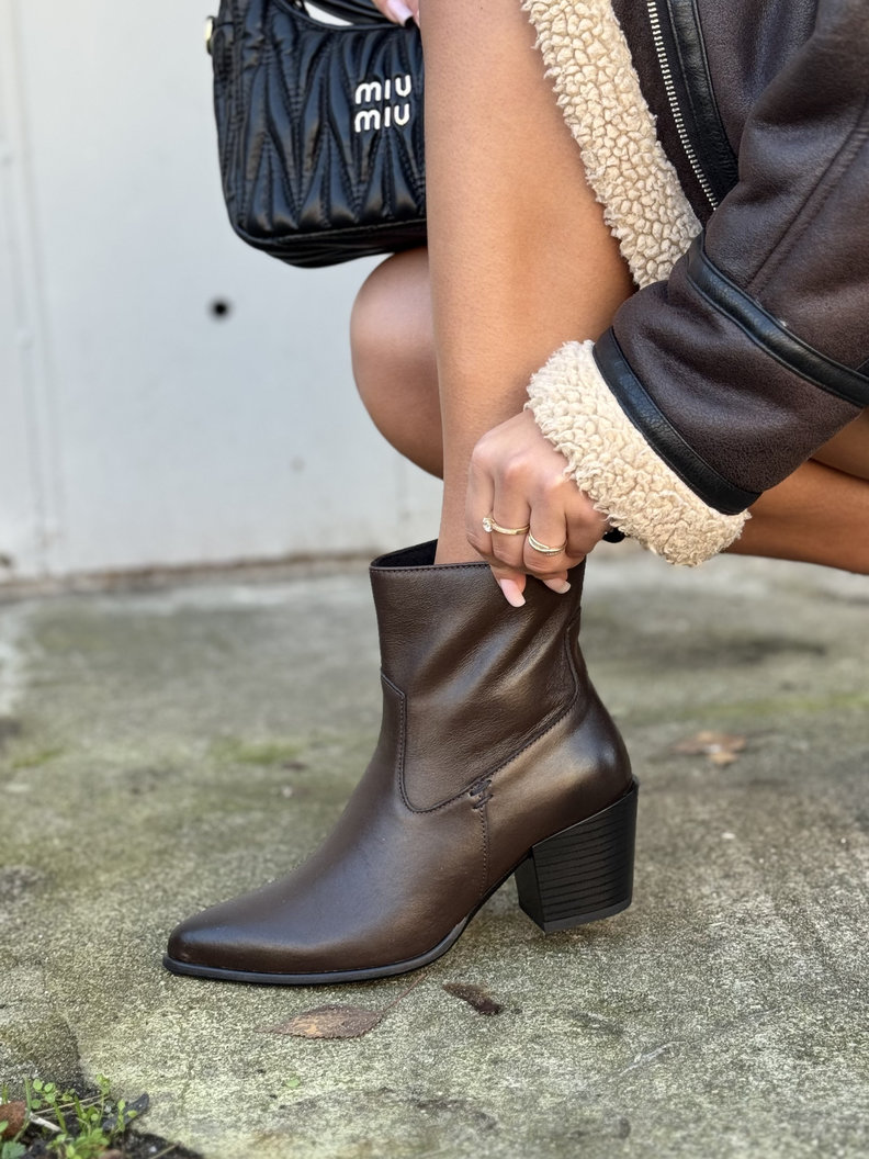 Zgrabne botki kowbojki KAZADII WESTLINE CHOCO LEATHER skóra naturalna - obrazek 3