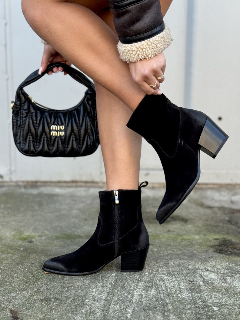 Zgrabne botki kowbojki KAZADII WESTLINE BLACK SUEDE skóra naturalna - obrazek 8