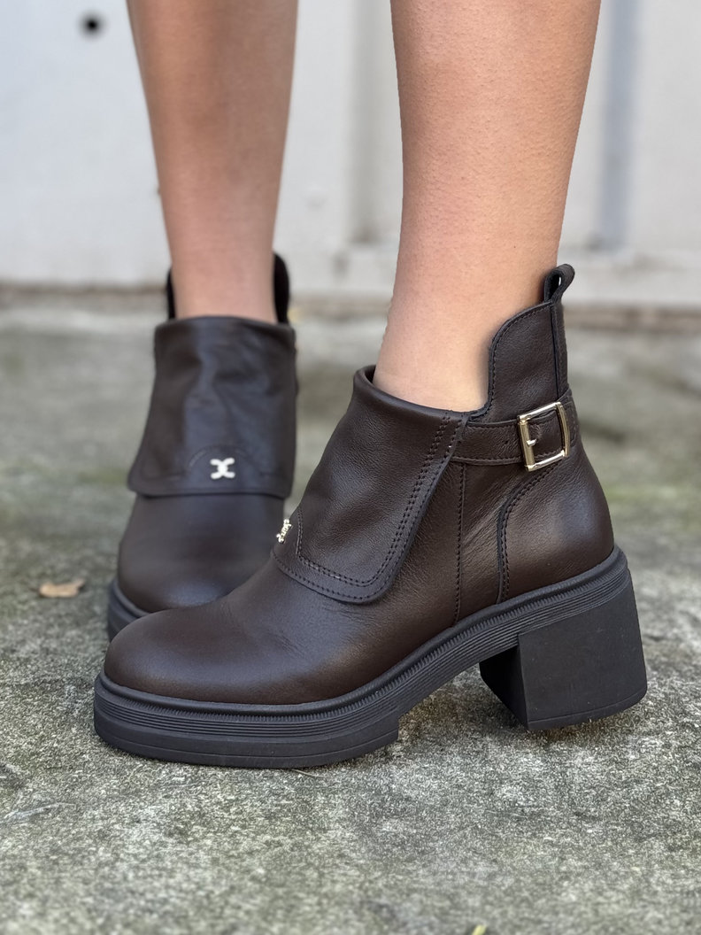 Zgrabniutkie botki KAZADII CANNES CHOCO skóra naturalna lico - obrazek 11